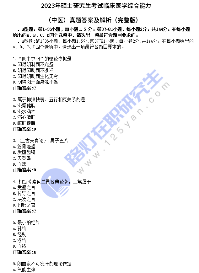 2023年全國碩士研究生考試(中醫(yī)綜合)真題及答案解析(完整版) 2023年全國碩士研究生考試(中醫(yī)綜合)真題及答案解析(完整版)