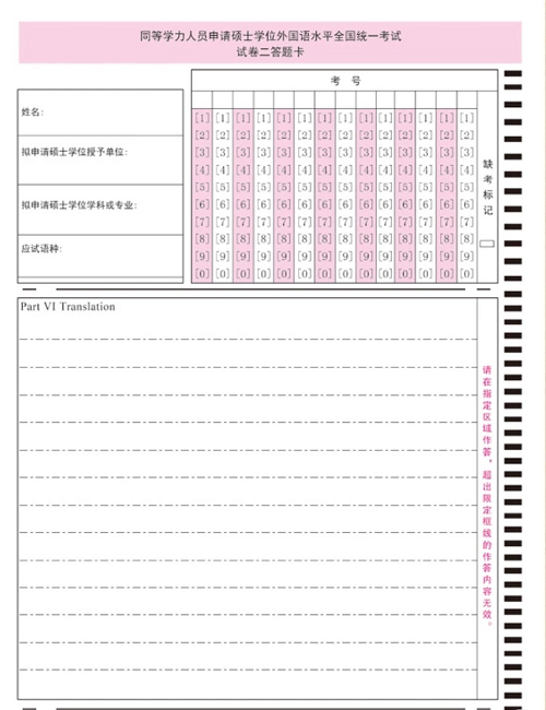 同等學力英語-客觀題答題卡-正面 同等學力英語-客觀題答題卡-正面
