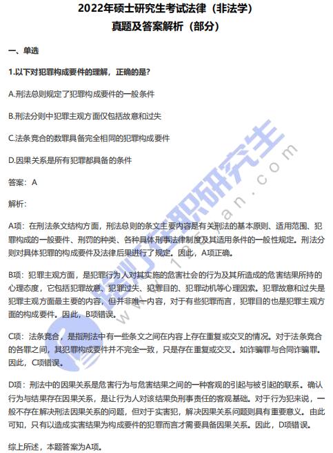2022年全國碩士研究生考試法律(非法學(xué))真題及答案解析 2022年全國碩士研究生考試法律(非法學(xué))真題及答案解析