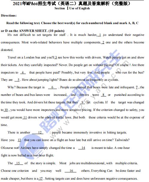 2021年會計專碩MPAcc考試(英語二)真題原文及答案解析(完整版) 2021年會計專碩MPAcc考試(英語二)真題原文及答案解析(完整版)