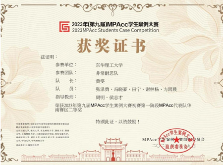 華東理工大學在第九屆全國MPAcc學生案例大賽中斬獲佳績 華東理工大學在第九屆全國MPAcc學生案例大賽中斬獲佳績